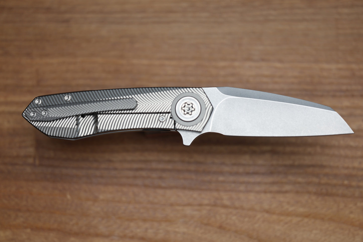 SKIFF MADE BLADES ASYLUM MILLED TITANIUM SCALES TITANIUM HARDWARE STONEWASHED S45VN BLADE #165