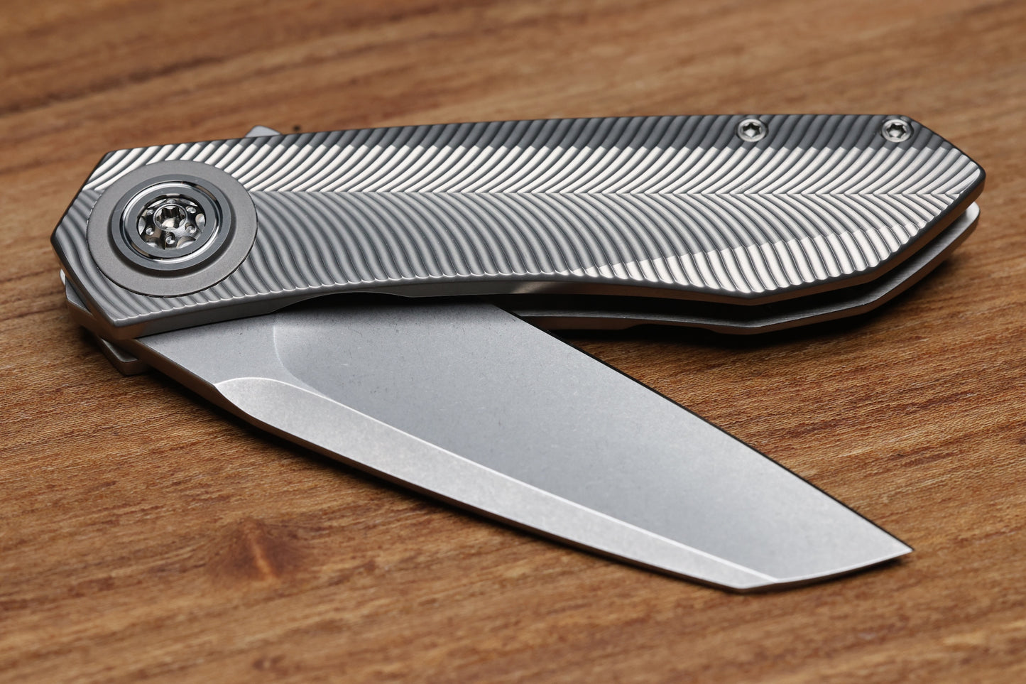 SKIFF MADE BLADES ASYLUM MILLED TITANIUM SCALES TITANIUM HARDWARE STONEWASHED S45VN BLADE #165