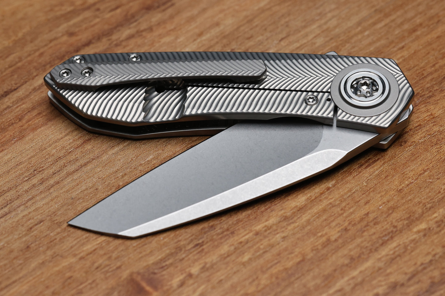 SKIFF MADE BLADES ASYLUM MILLED TITANIUM SCALES TITANIUM HARDWARE STONEWASHED S45VN BLADE #165