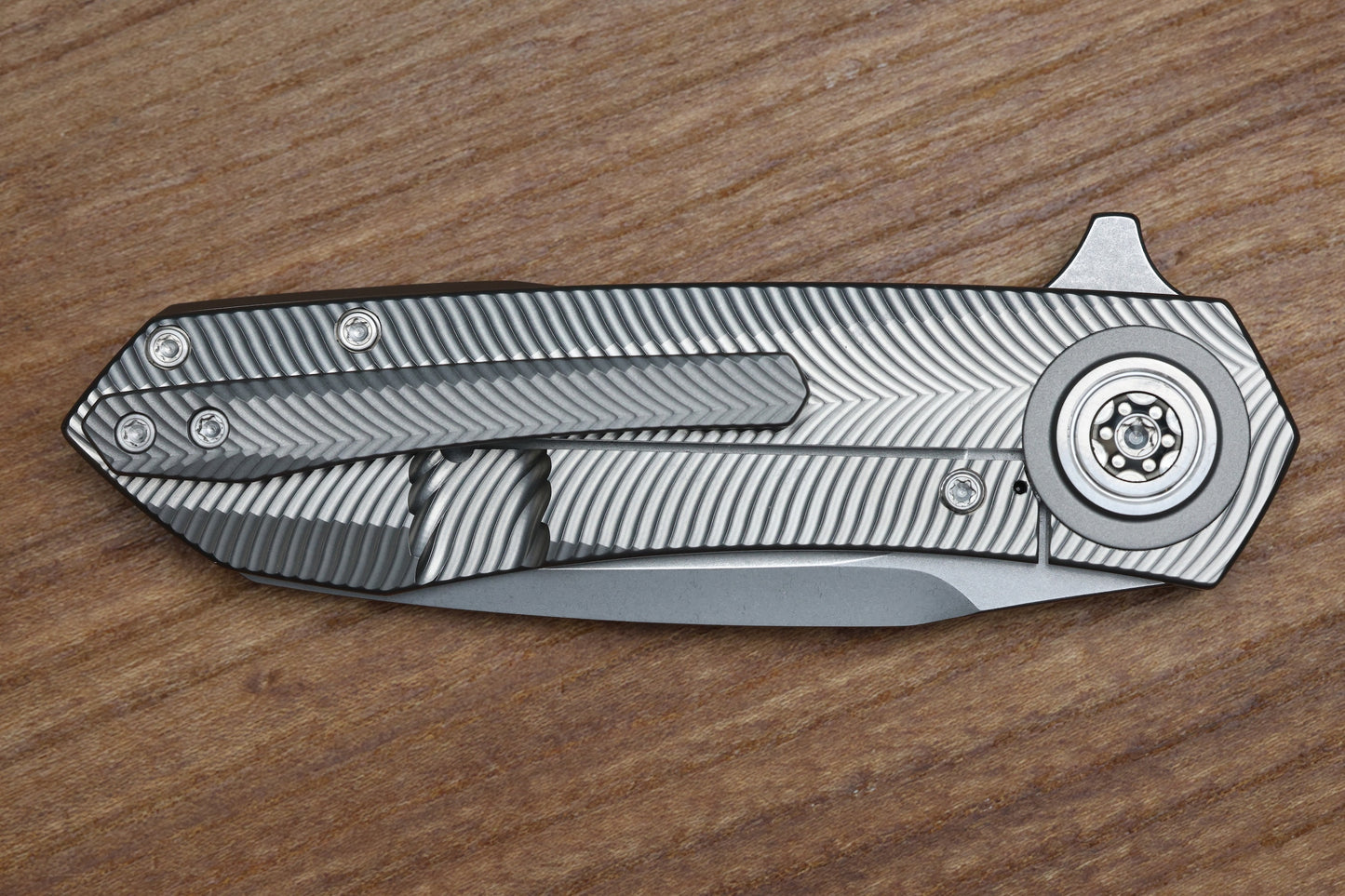 SKIFF MADE BLADES ASYLUM MILLED TITANIUM SCALES TITANIUM HARDWARE STONEWASHED S45VN BLADE #165