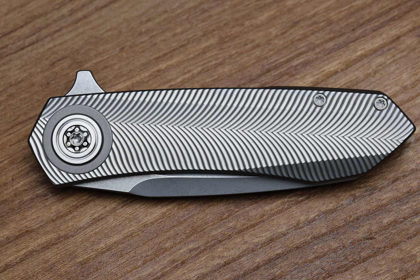 SKIFF MADE BLADES ASYLUM MILLED TITANIUM SCALES TITANIUM HARDWARE STONEWASHED S45VN BLADE #165