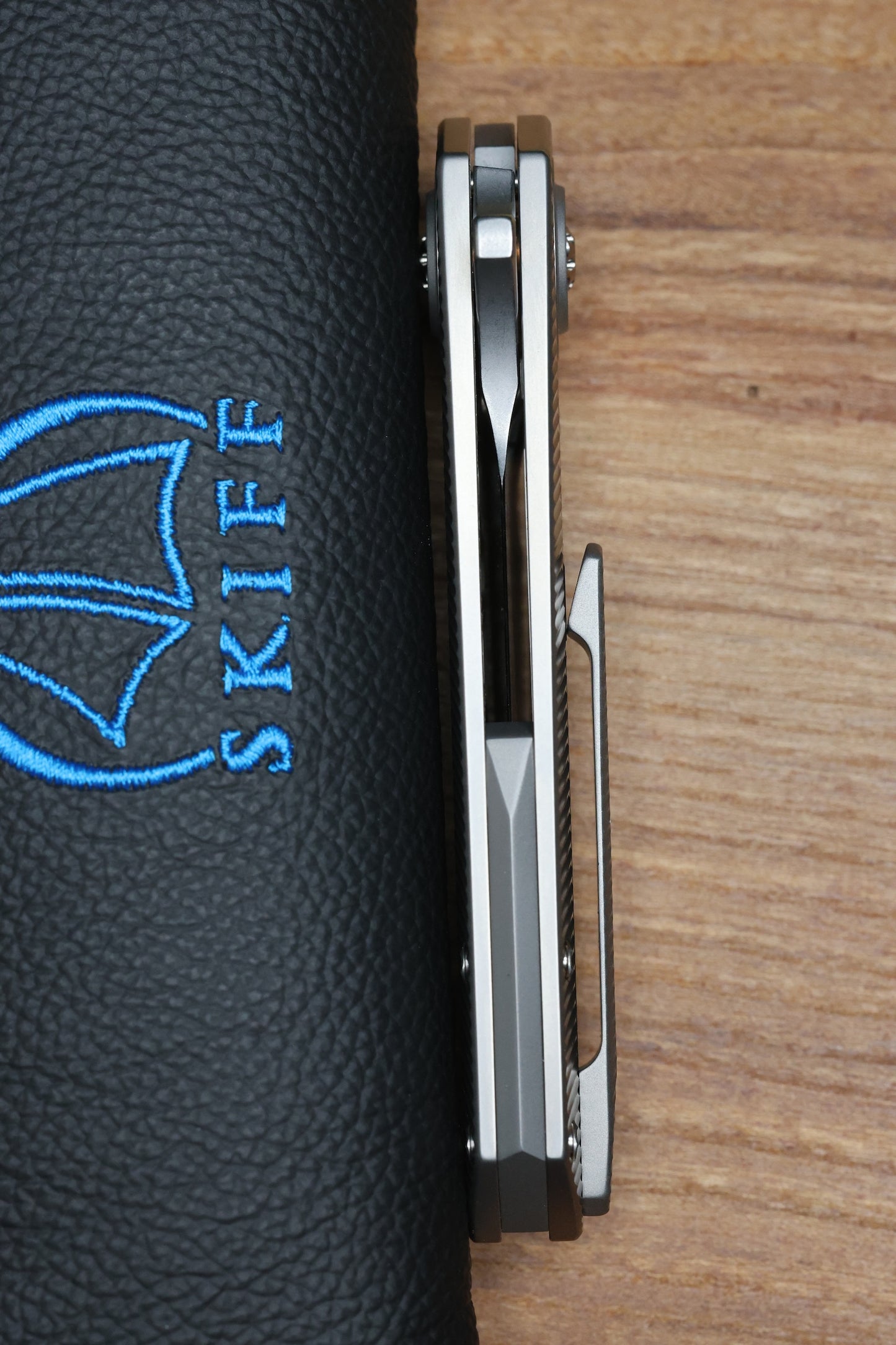 SKIFF MADE BLADES ASYLUM MILLED TITANIUM SCALES TITANIUM HARDWARE STONEWASHED S45VN BLADE #165