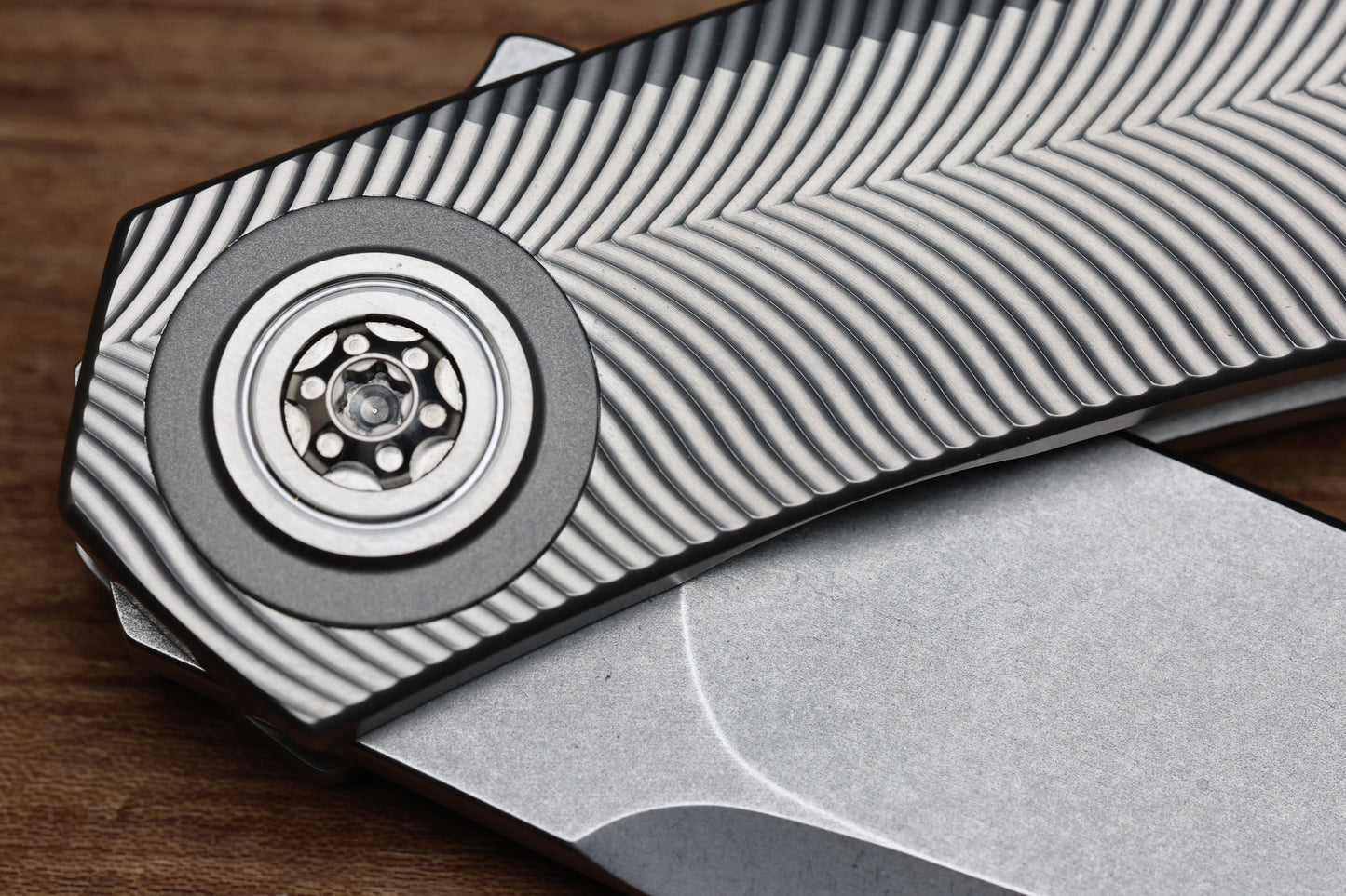 SKIFF MADE BLADES ASYLUM MILLED TITANIUM SCALES TITANIUM HARDWARE STONEWASHED S45VN BLADE #165