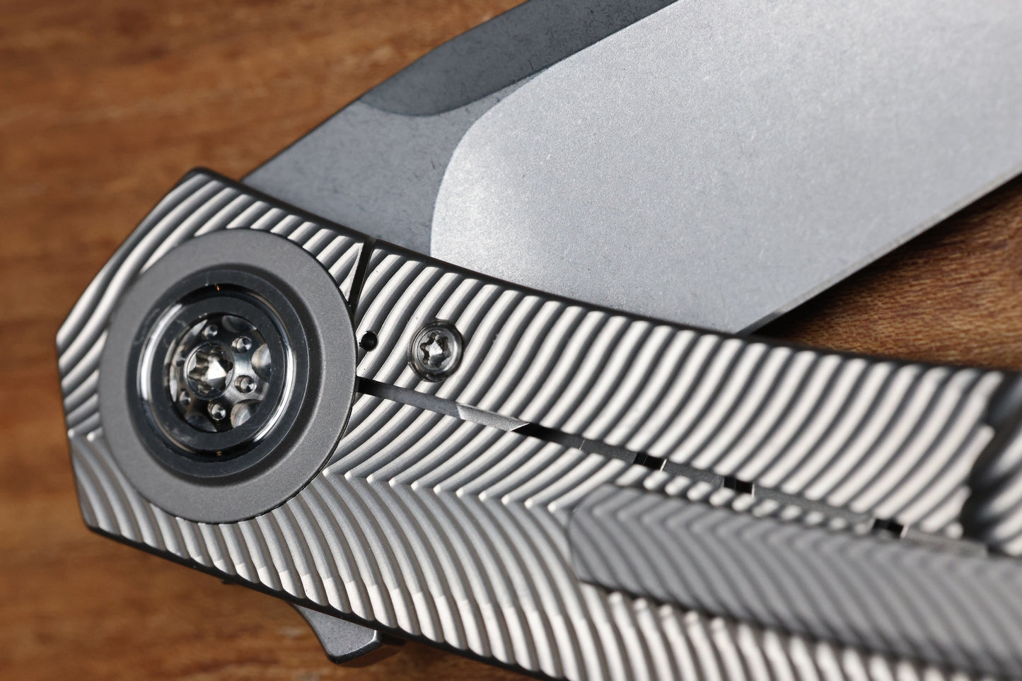 SKIFF MADE BLADES ASYLUM MILLED TITANIUM SCALES TITANIUM HARDWARE STONEWASHED S45VN BLADE #165