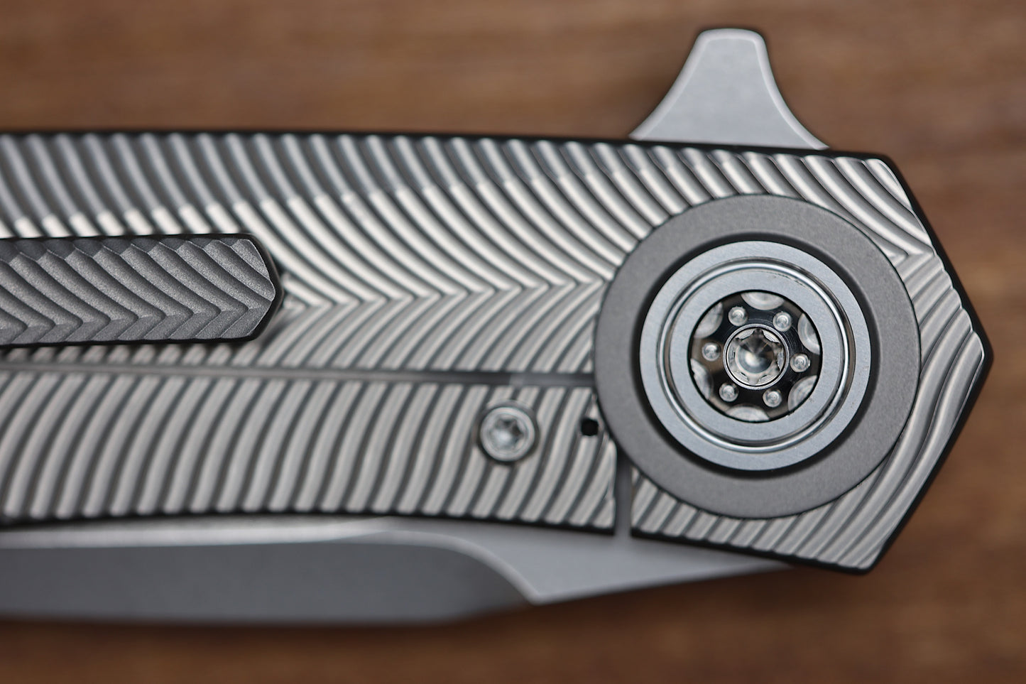 SKIFF MADE BLADES ASYLUM MILLED TITANIUM SCALES TITANIUM HARDWARE STONEWASHED S45VN BLADE #165