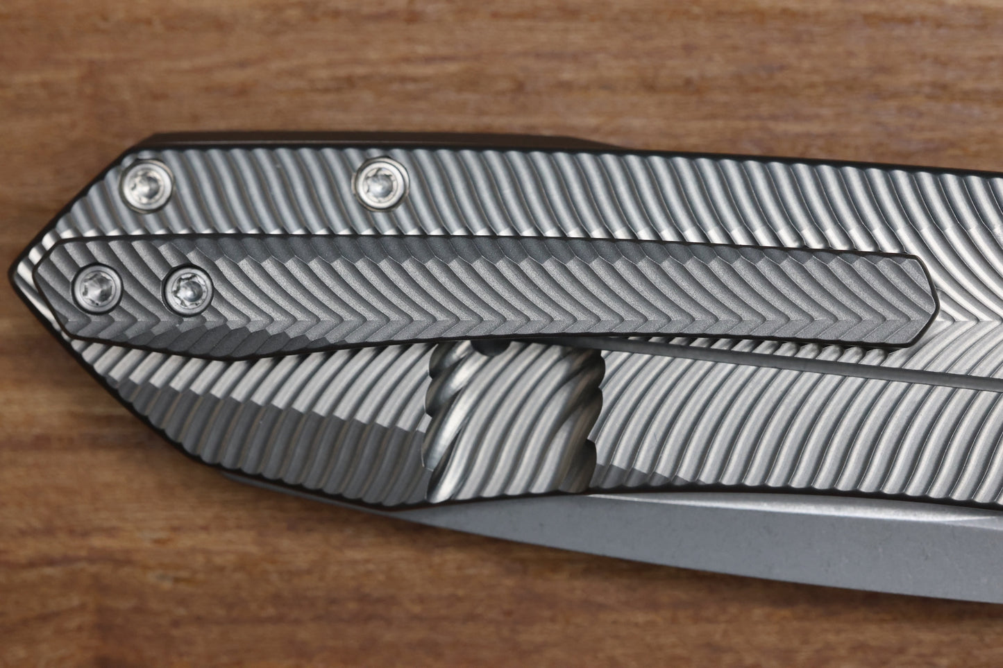 SKIFF MADE BLADES ASYLUM MILLED TITANIUM SCALES TITANIUM HARDWARE STONEWASHED S45VN BLADE #165