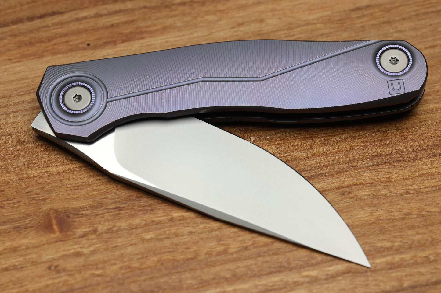 ULDANOV CUSTOM KNIVES R2 W/ MILLED TITANIUM BLURPLE HANDLES & MAGNACUT BLADE