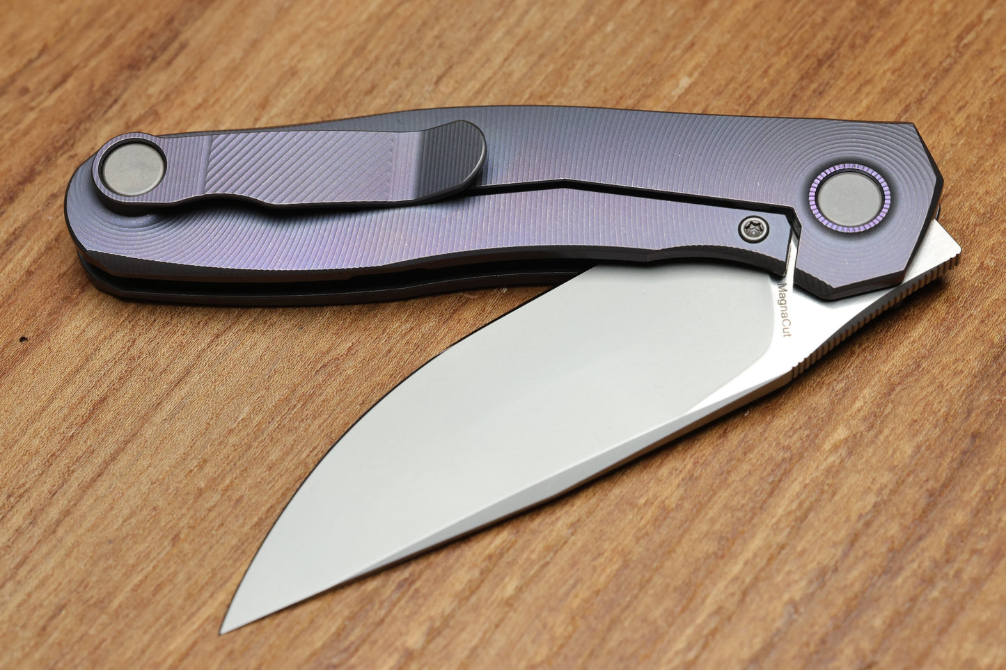 ULDANOV CUSTOM KNIVES R2 W/ MILLED TITANIUM BLURPLE HANDLES & MAGNACUT BLADE