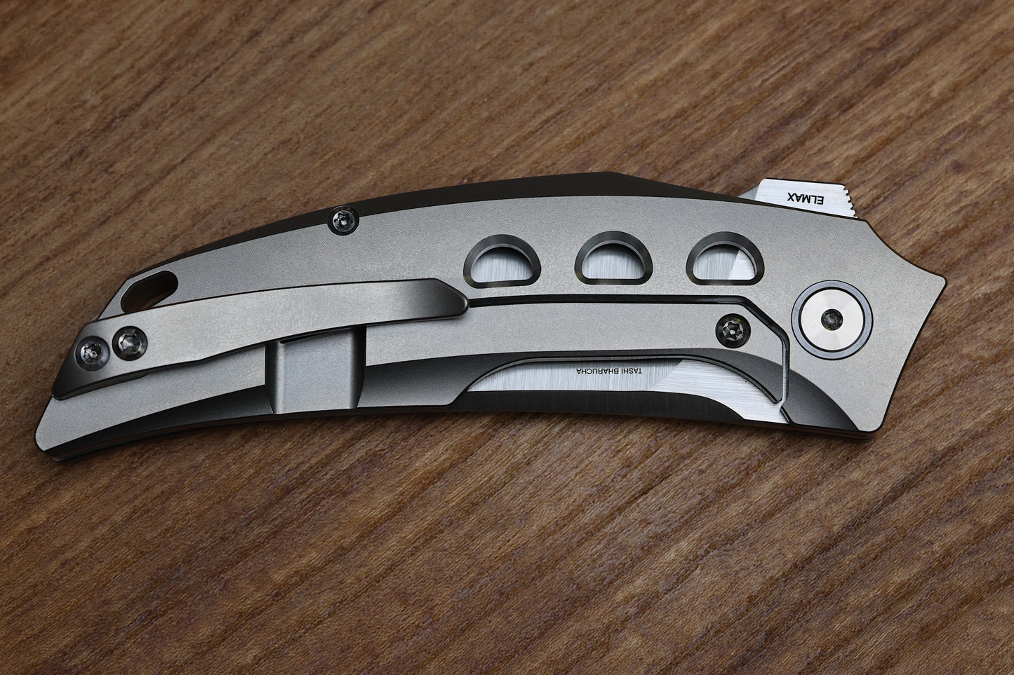 REATE KNIVES VELOCITY TASHI BHARUCHA BEAD BLAST TITANIUM HANDLES & ELMAX