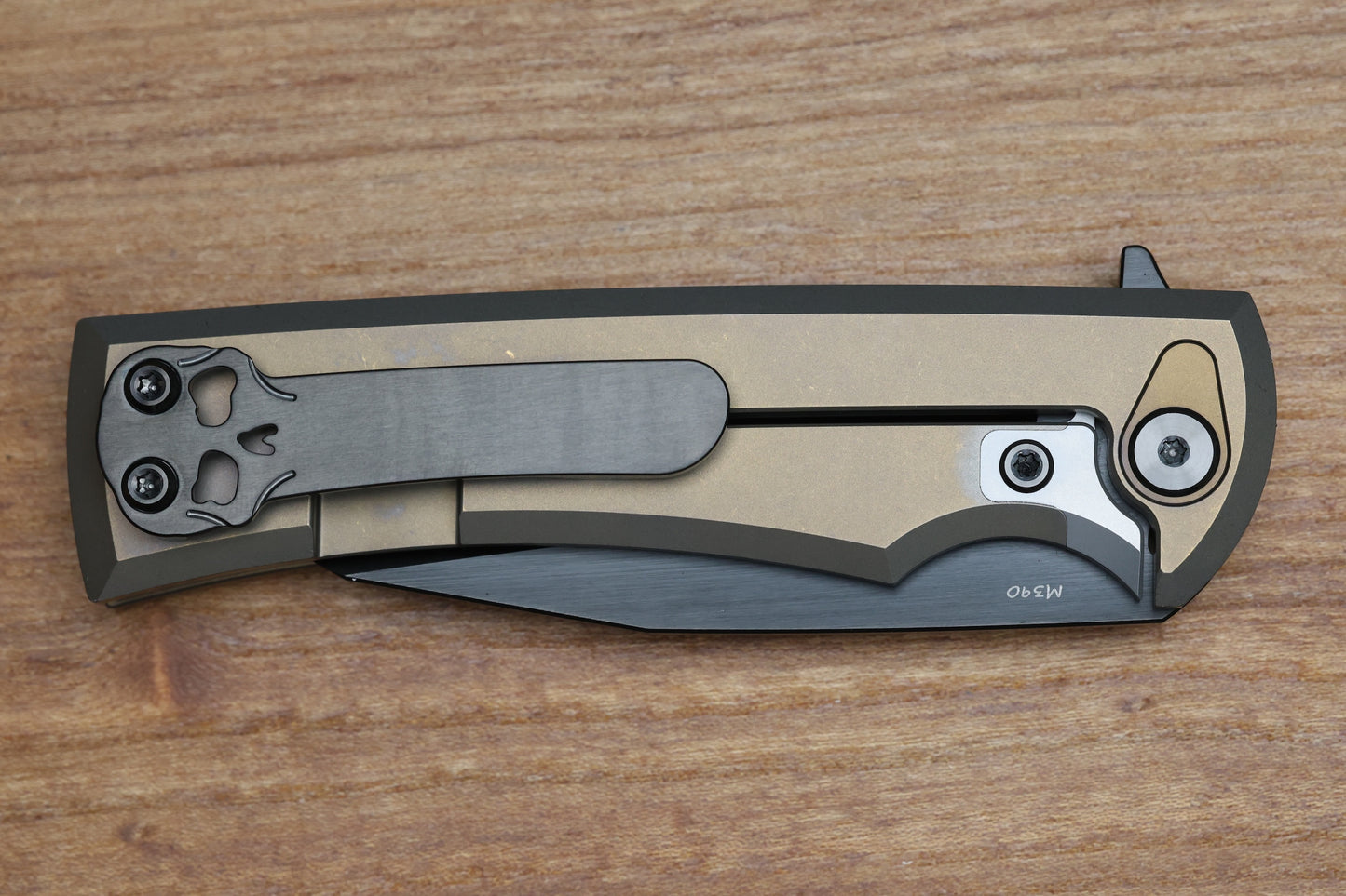 CHAVES KNIVES SANGRE STREET INTEGRAL PVD BRONZE ANO CHISEL GRIND M390 WHARNCLIFFE BLADE
