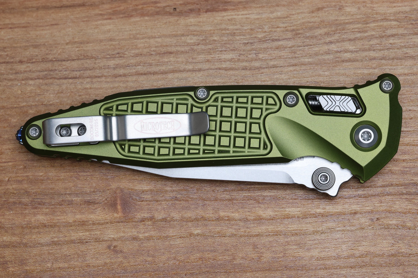 MICROTECH SOCOM RAM-LOK W/ OD GREEN ALUMINUM FRAG HANDLES & S/E STONEWASH M390MK 160RL-10FROD