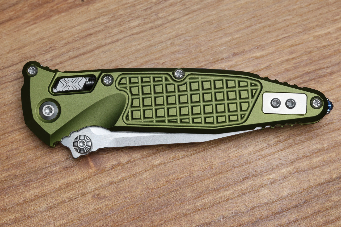 MICROTECH SOCOM RAM-LOK W/ OD GREEN ALUMINUM FRAG HANDLES & S/E STONEWASH M390MK 160RL-10FROD