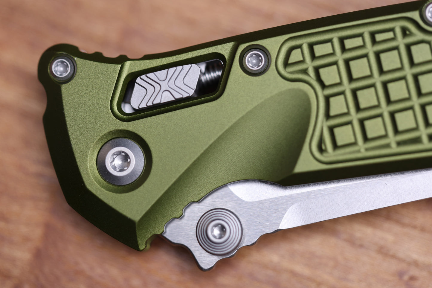 MICROTECH SOCOM RAM-LOK W/ OD GREEN ALUMINUM FRAG HANDLES & S/E STONEWASH M390MK 160RL-10FROD