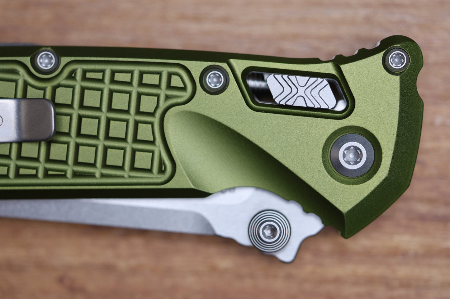 MICROTECH SOCOM RAM-LOK W/ OD GREEN ALUMINUM FRAG HANDLES & S/E STONEWASH M390MK 160RL-10FROD