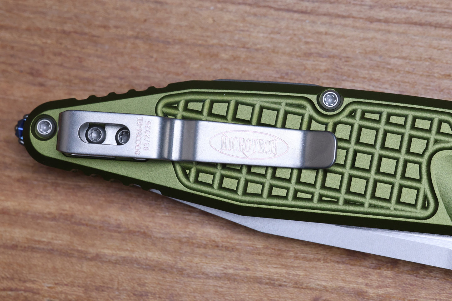 MICROTECH SOCOM RAM-LOK W/ OD GREEN ALUMINUM FRAG HANDLES & S/E STONEWASH M390MK 160RL-10FROD