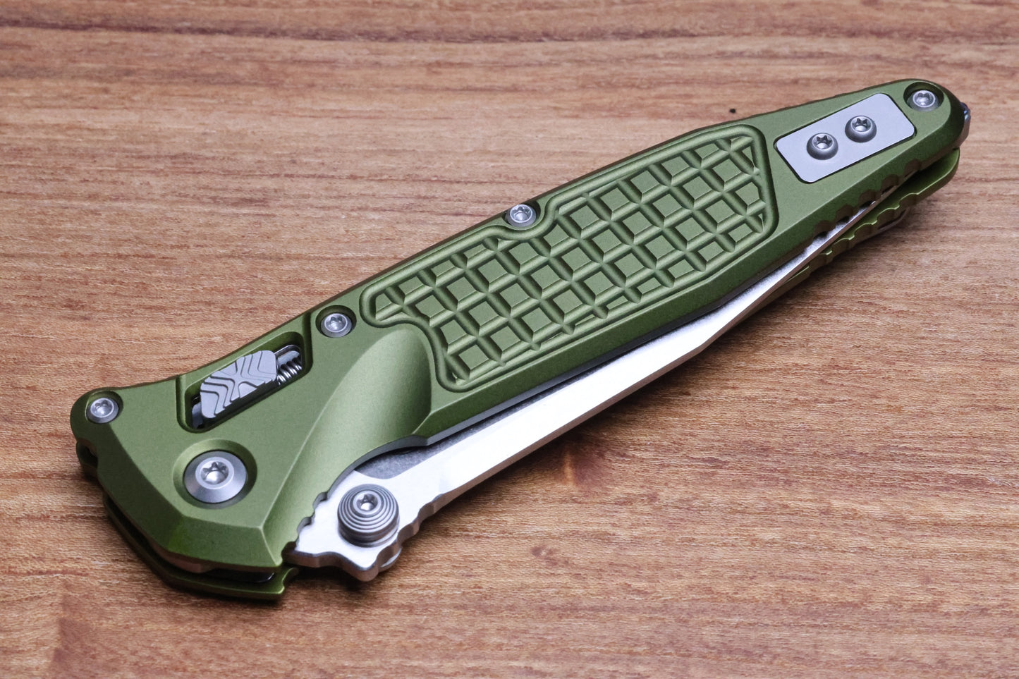 MICROTECH SOCOM RAM-LOK W/ OD GREEN ALUMINUM FRAG HANDLES & S/E STONEWASH M390MK 160RL-10FROD