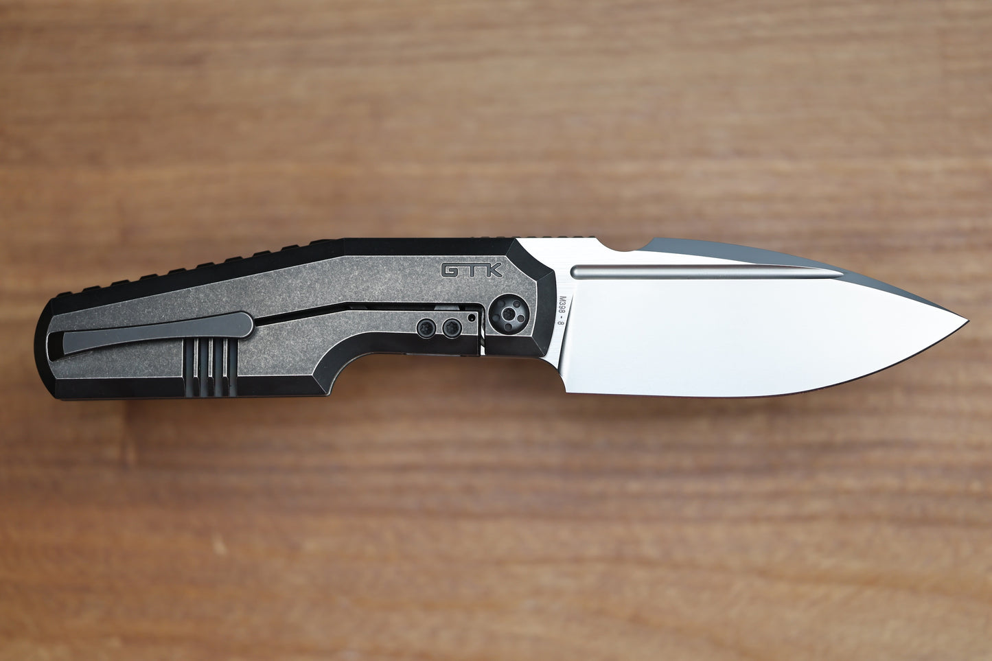 CUSTOM KNIFE FACTORY GTK ELEMENTAK W/ BLACKWASH TITANIUM HANDLES & M398