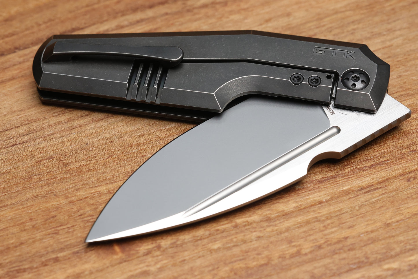 CUSTOM KNIFE FACTORY GTK ELEMENTAK W/ BLACKWASH TITANIUM HANDLES & M398