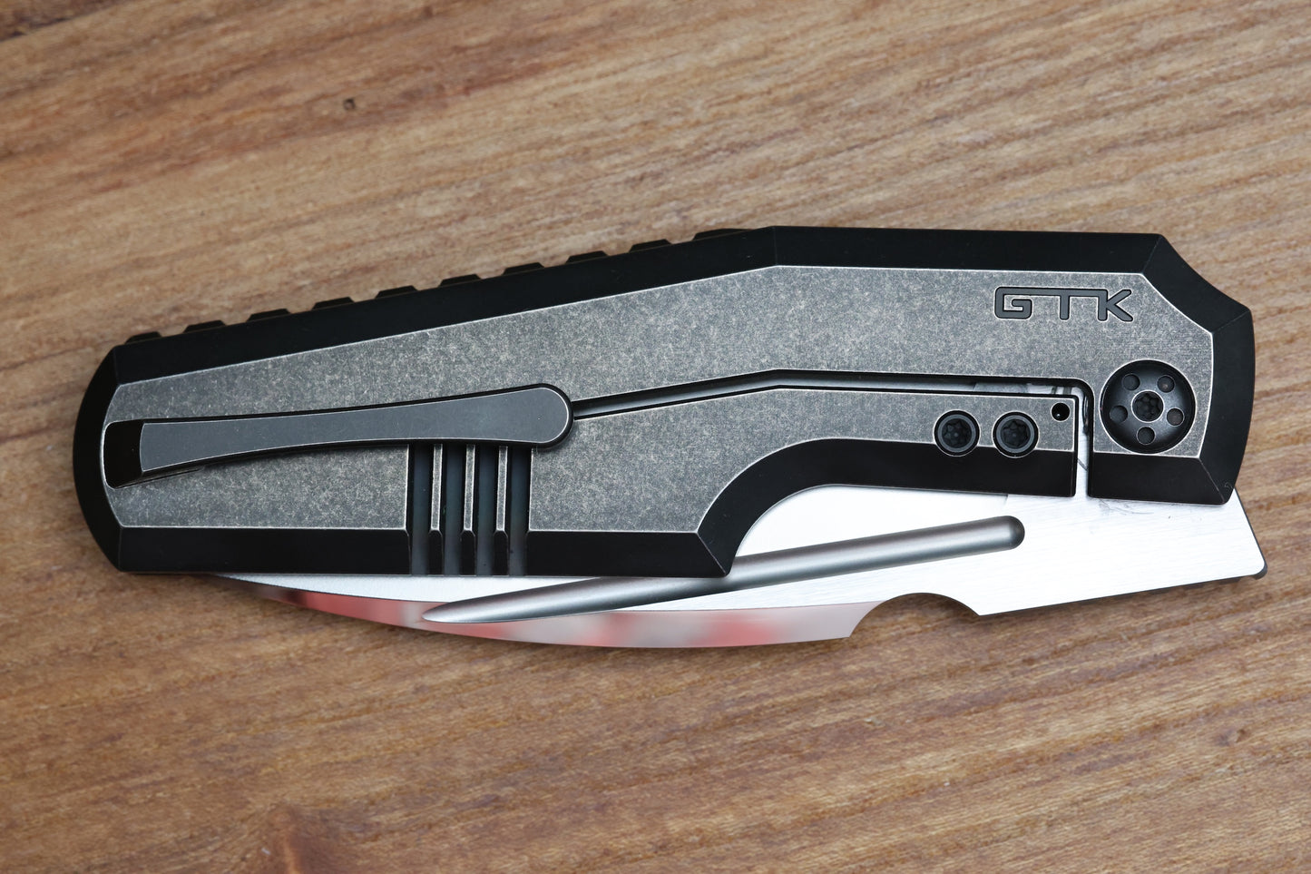 CUSTOM KNIFE FACTORY GTK ELEMENTAK W/ BLACKWASH TITANIUM HANDLES & M398