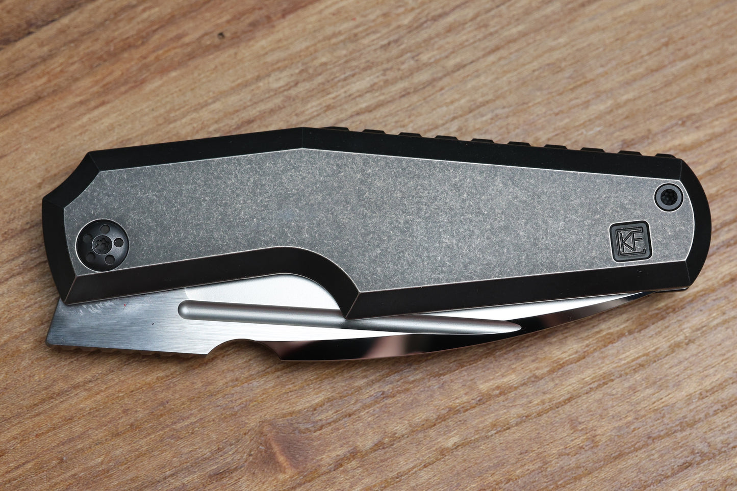 CUSTOM KNIFE FACTORY GTK ELEMENTAK W/ BLACKWASH TITANIUM HANDLES & M398