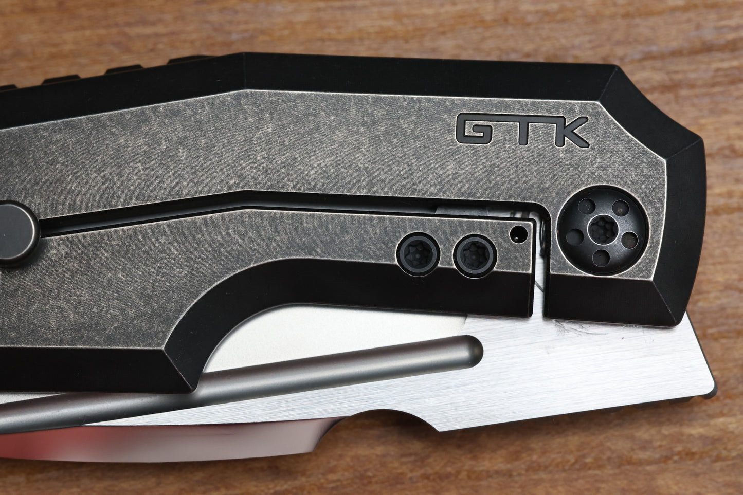 CUSTOM KNIFE FACTORY GTK ELEMENTAK W/ BLACKWASH TITANIUM HANDLES & M398