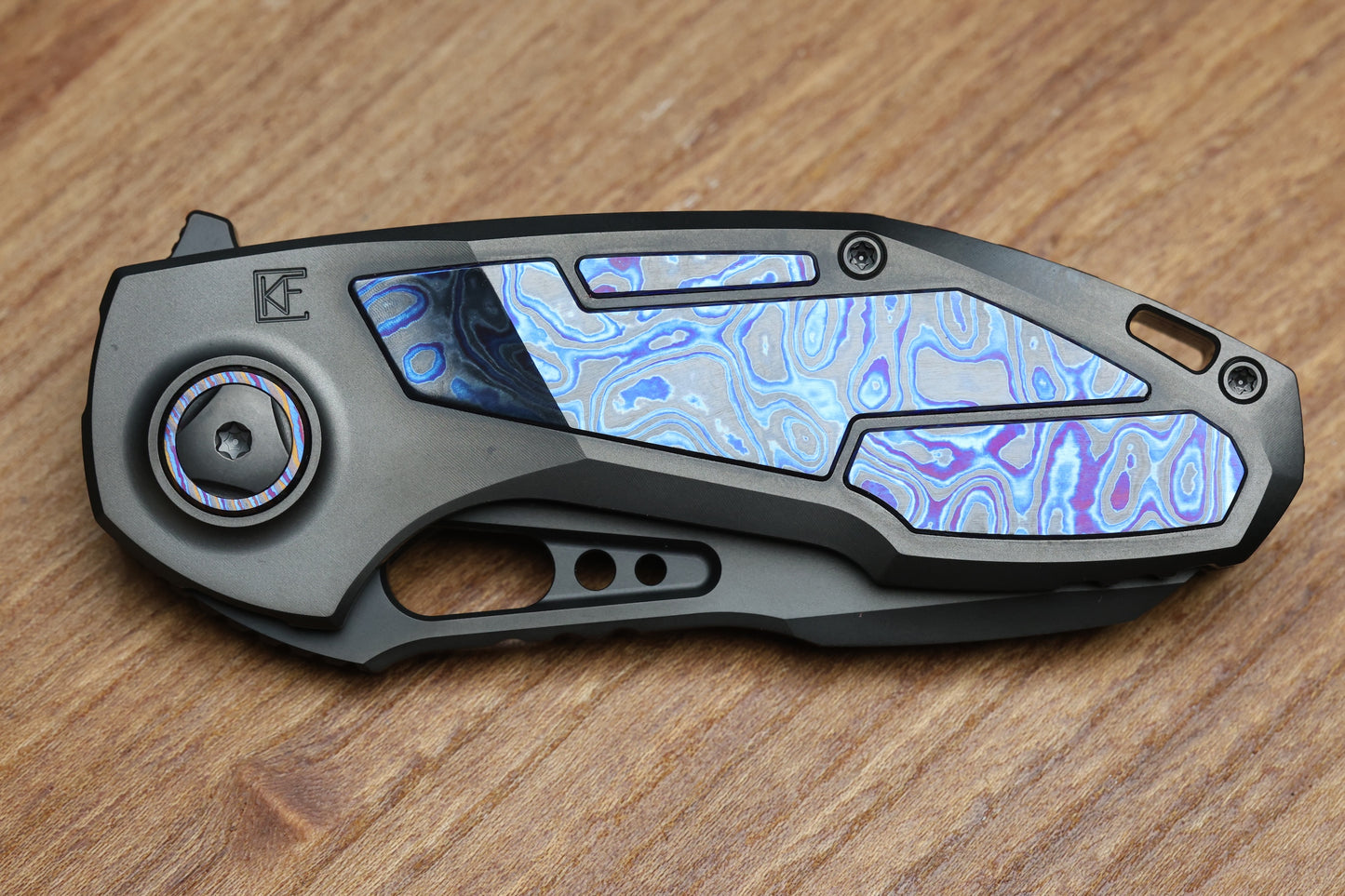 CUSTOM KNIFE FACTORY PEACEDUKE 2.0 DLC TITANIUM W/ZIRCUTI INSERTS M398 BLADE
