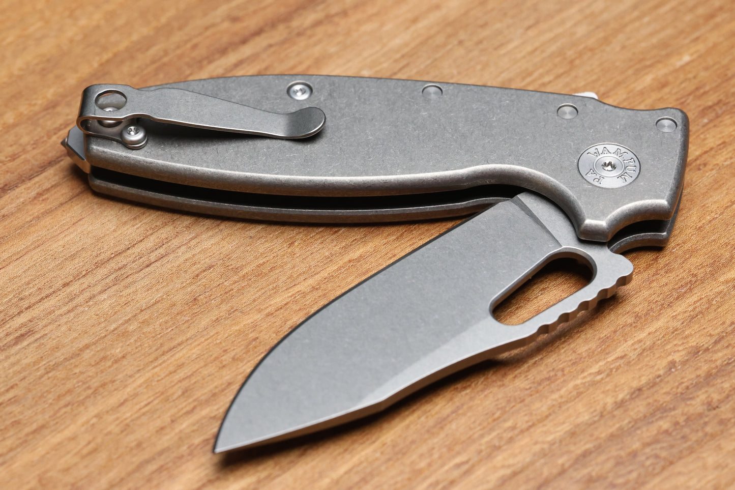 DEMKO KNIVES SHARK-A-TAC SMOOTH TITANIUM HANDLES W/ SPIKE BREAKER & MAGNACUT
