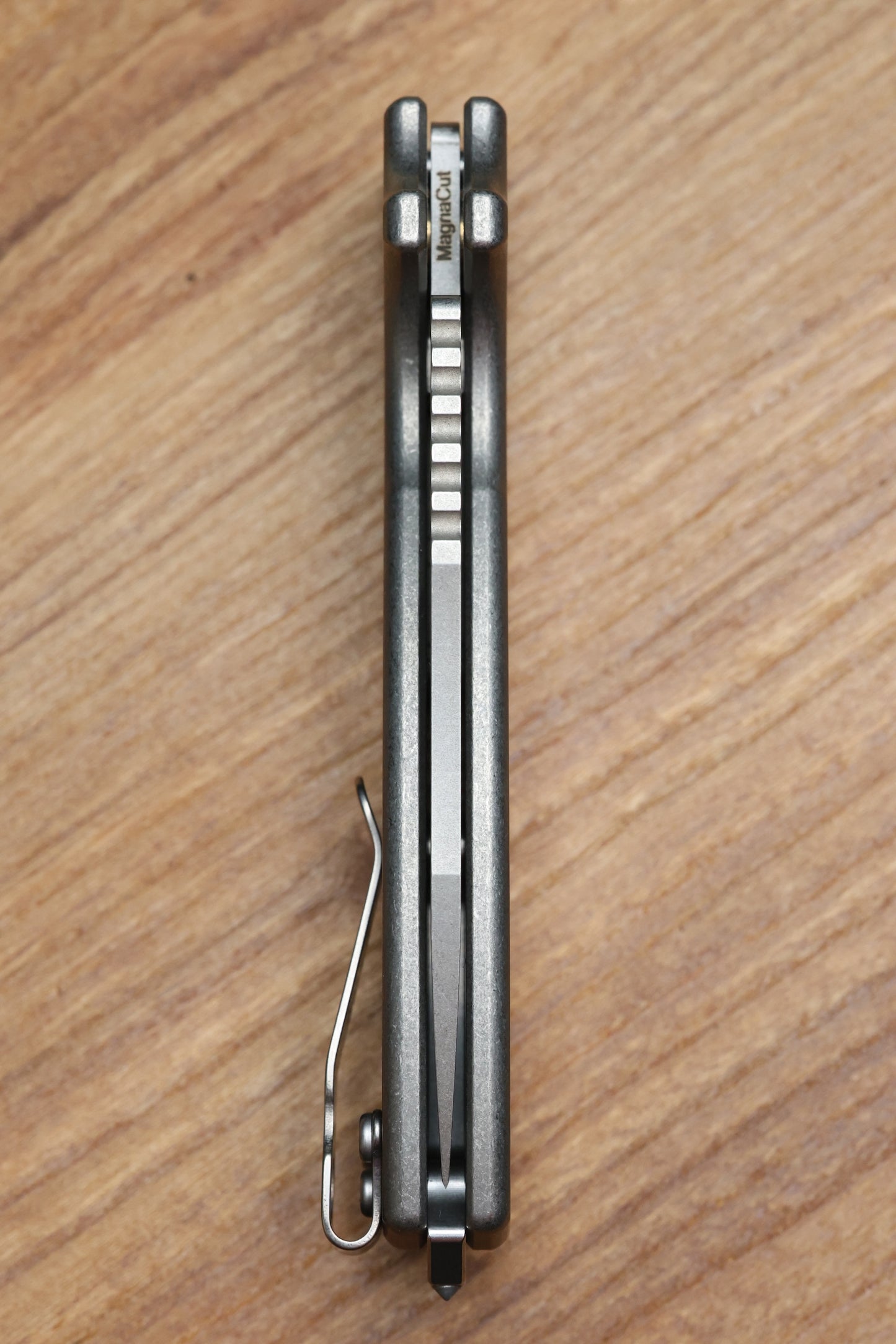 DEMKO KNIVES SHARK-A-TAC SMOOTH TITANIUM HANDLES W/ SPIKE BREAKER & MAGNACUT