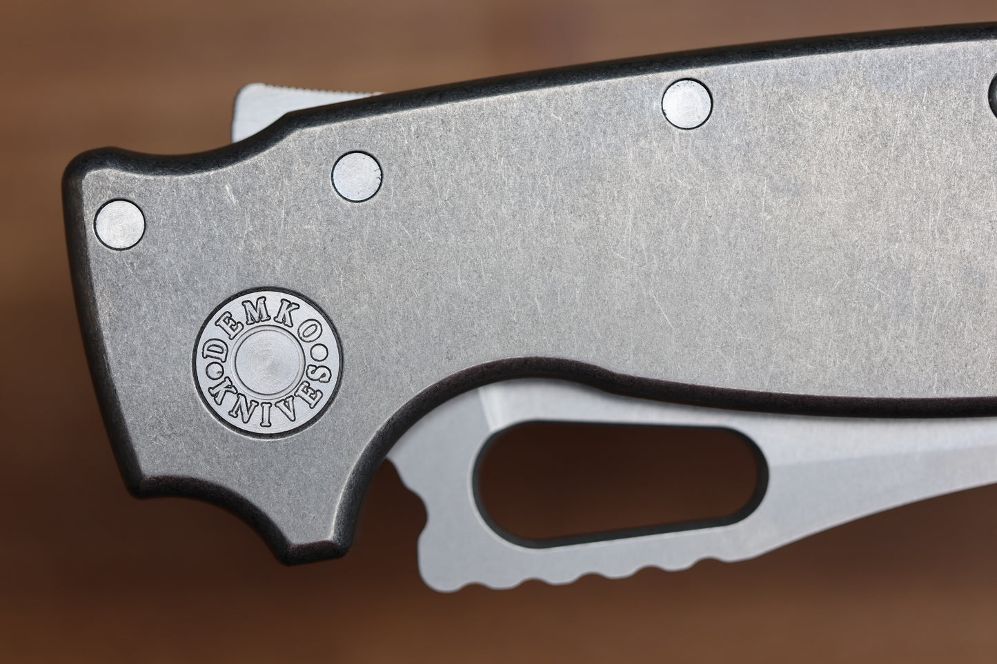 DEMKO KNIVES SHARK-A-TAC SMOOTH TITANIUM HANDLES W/ SPIKE BREAKER & MAGNACUT