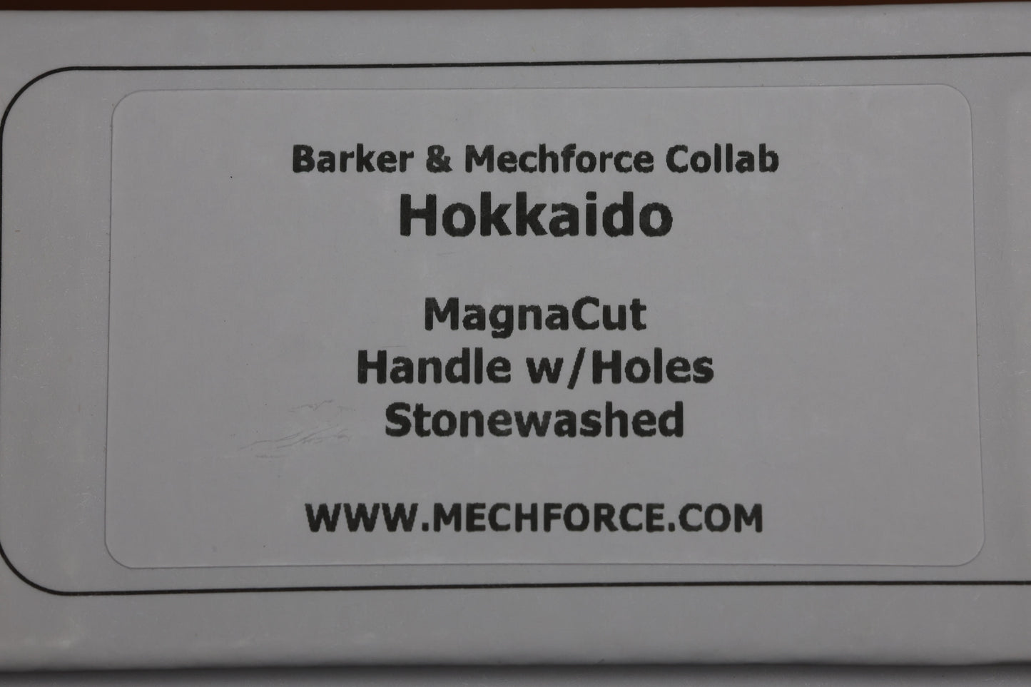 MECHFORCE & BARKER KNIVES COLLAB HOKKAIDO W/ TITANIUM HOLES PATTERN HANDLE & STONEWASH MAGNACUT