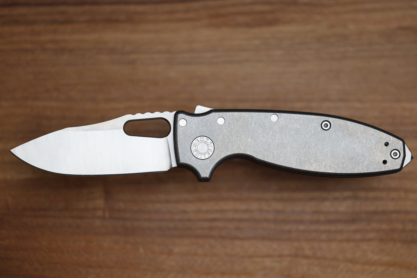 DEMKO KNIVES SHARK-A-TAC SMOOTH TITANIUM HANDLES W/ SPIKE BREAKER & TWO-TONE RAW MAGNACUT