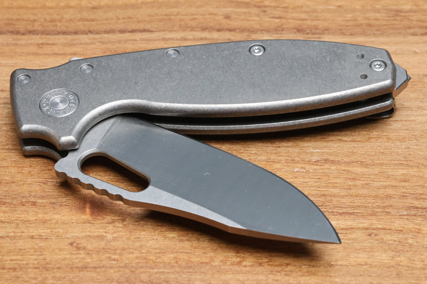 DEMKO KNIVES SHARK-A-TAC SMOOTH TITANIUM HANDLES W/ SPIKE BREAKER & TWO-TONE RAW MAGNACUT