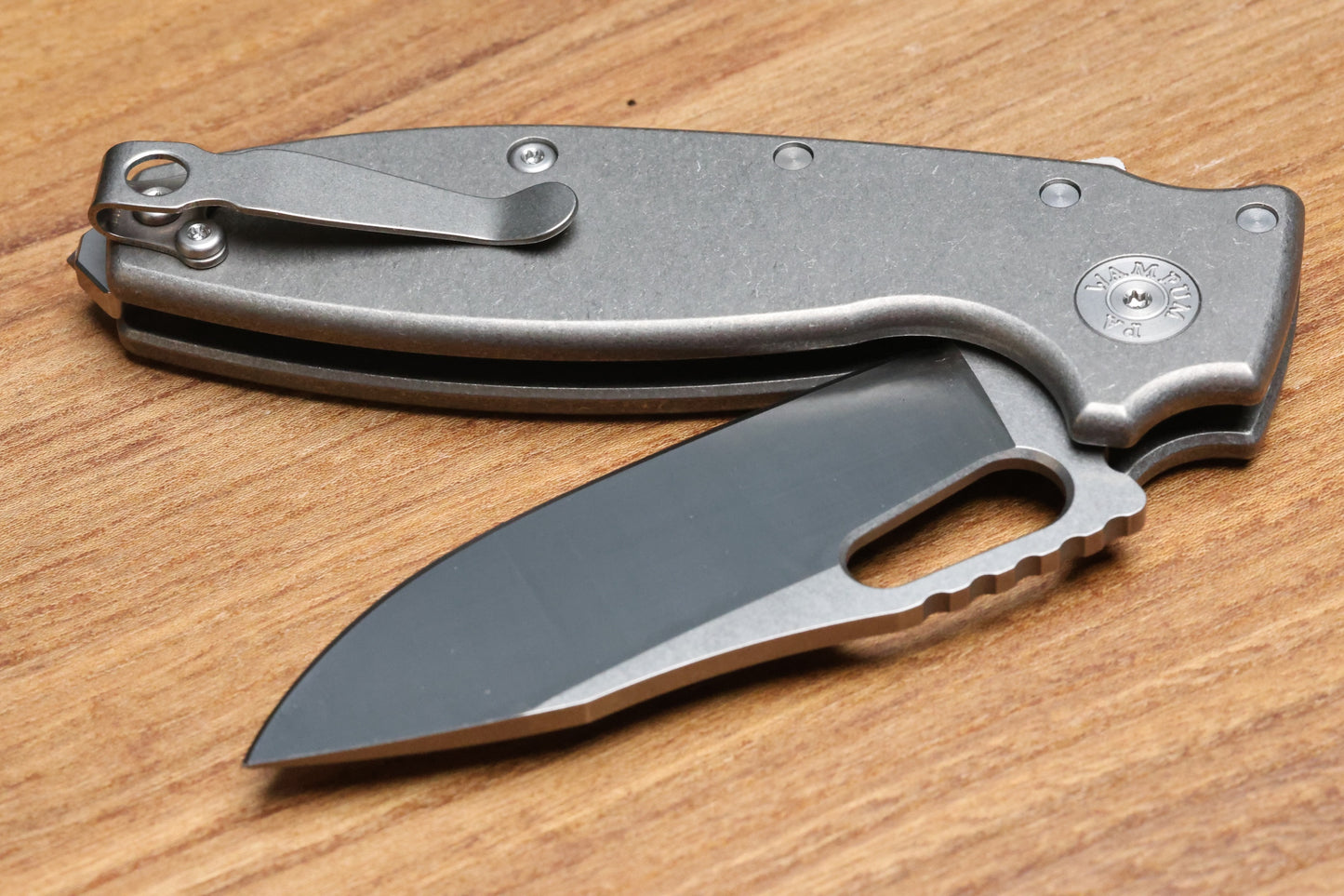 DEMKO KNIVES SHARK-A-TAC SMOOTH TITANIUM HANDLES W/ SPIKE BREAKER & TWO-TONE RAW MAGNACUT