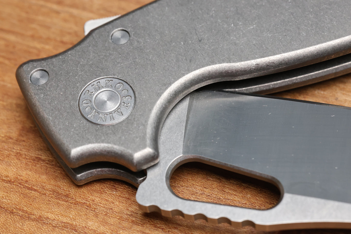 DEMKO KNIVES SHARK-A-TAC SMOOTH TITANIUM HANDLES W/ SPIKE BREAKER & TWO-TONE RAW MAGNACUT