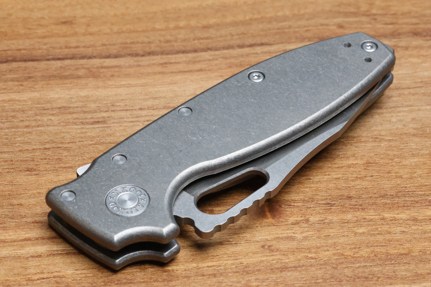 DEMKO KNIVES SHARK-A-TAC SMOOTH TITANIUM HANDLES W/ SPIKE BREAKER & TWO-TONE RAW MAGNACUT