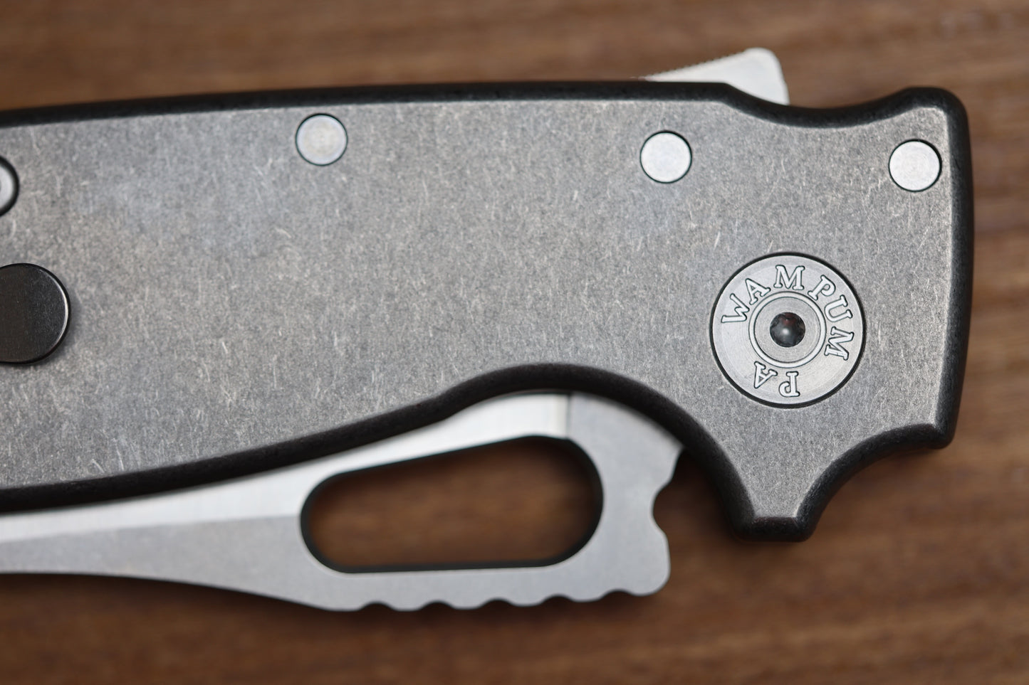 DEMKO KNIVES SHARK-A-TAC SMOOTH TITANIUM HANDLES W/ SPIKE BREAKER & TWO-TONE RAW MAGNACUT