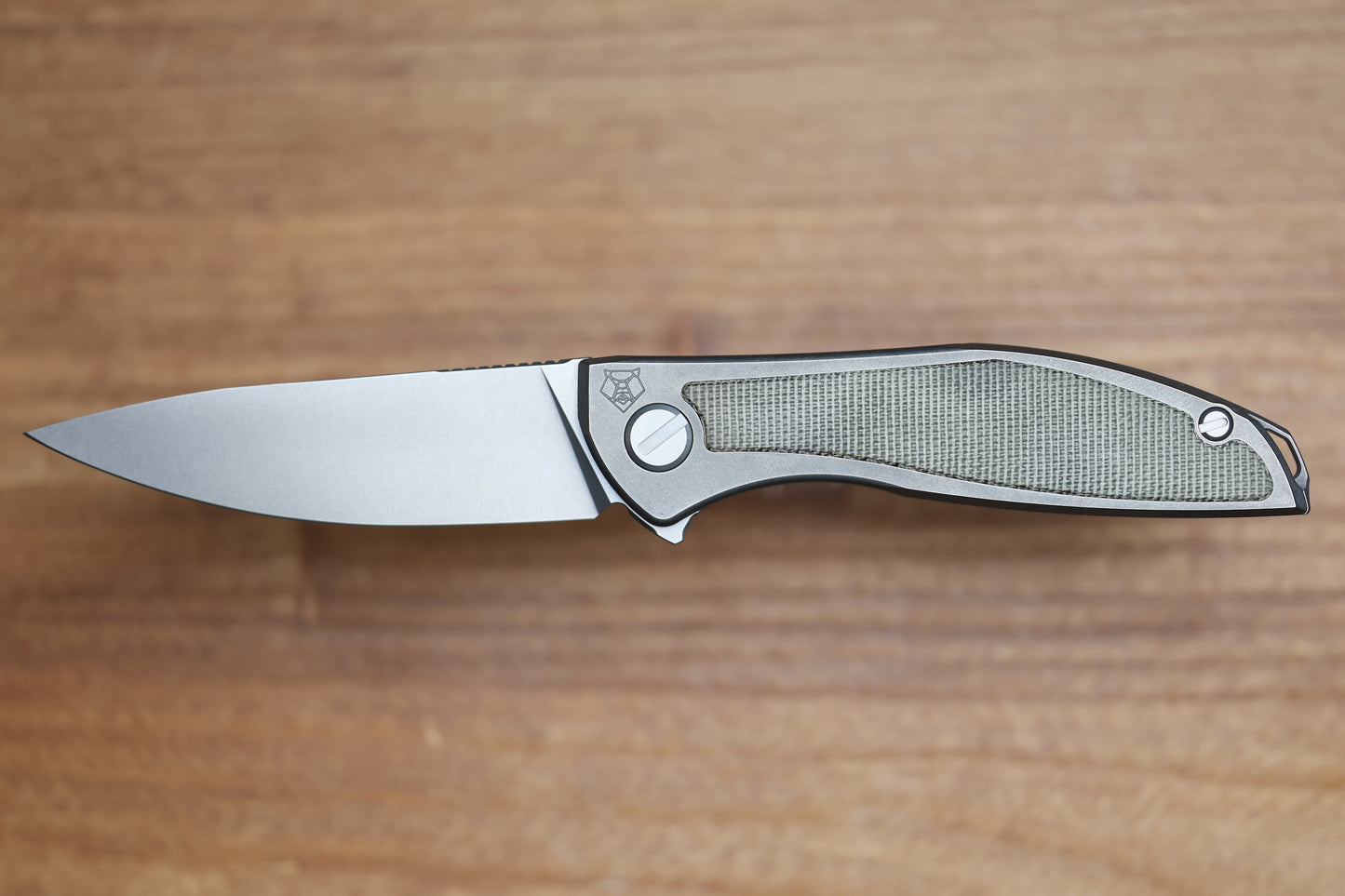 SHIROGOROV NEON NL - ELMAX BLADE - TITANIUM/GREEN CANVAS MICARTA HANDLE - MRBS