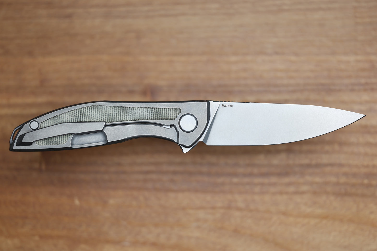 SHIROGOROV NEON NL - ELMAX BLADE - TITANIUM/GREEN CANVAS MICARTA HANDLE - MRBS