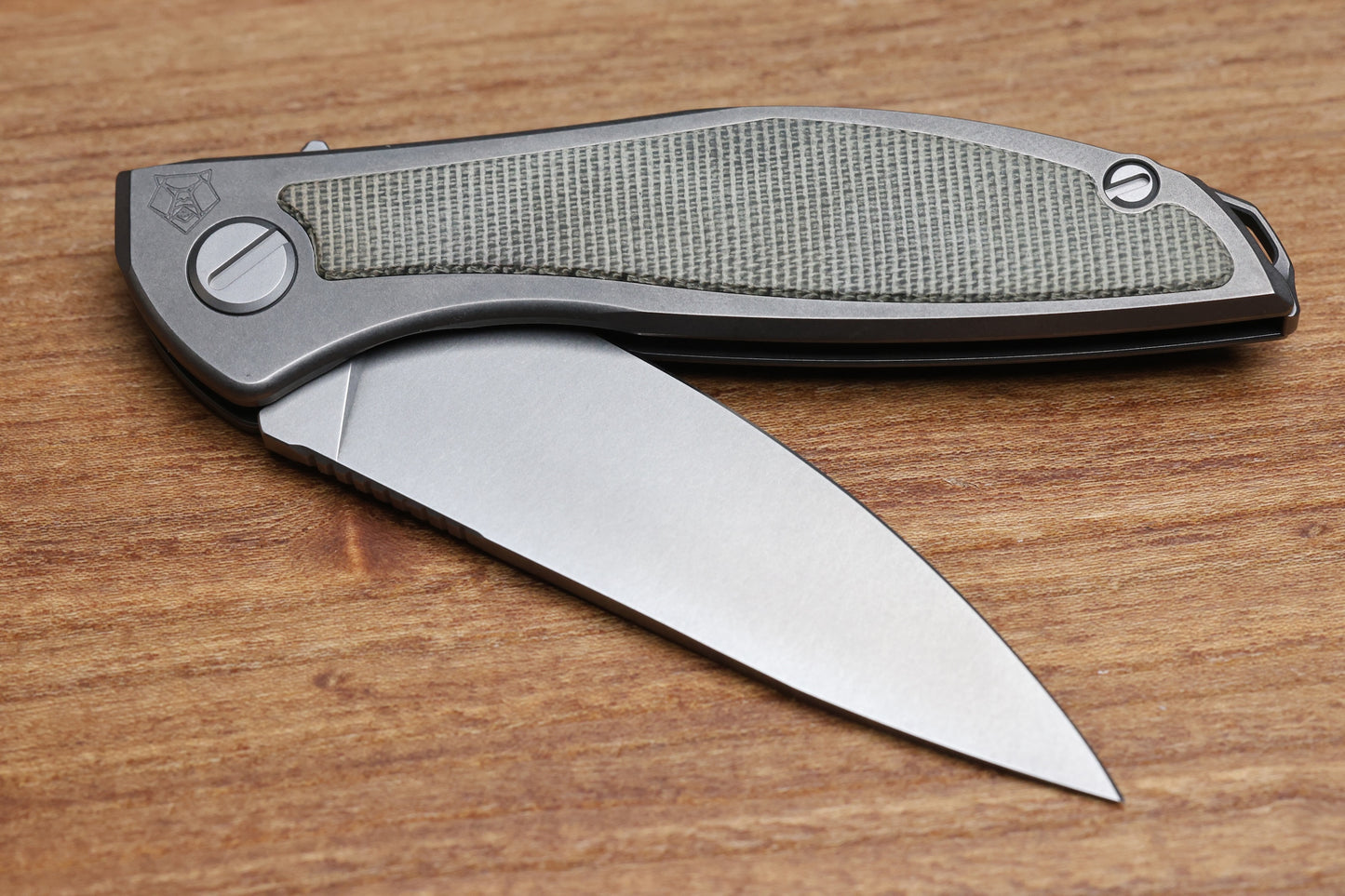 SHIROGOROV NEON NL - ELMAX BLADE - TITANIUM/GREEN CANVAS MICARTA HANDLE - MRBS