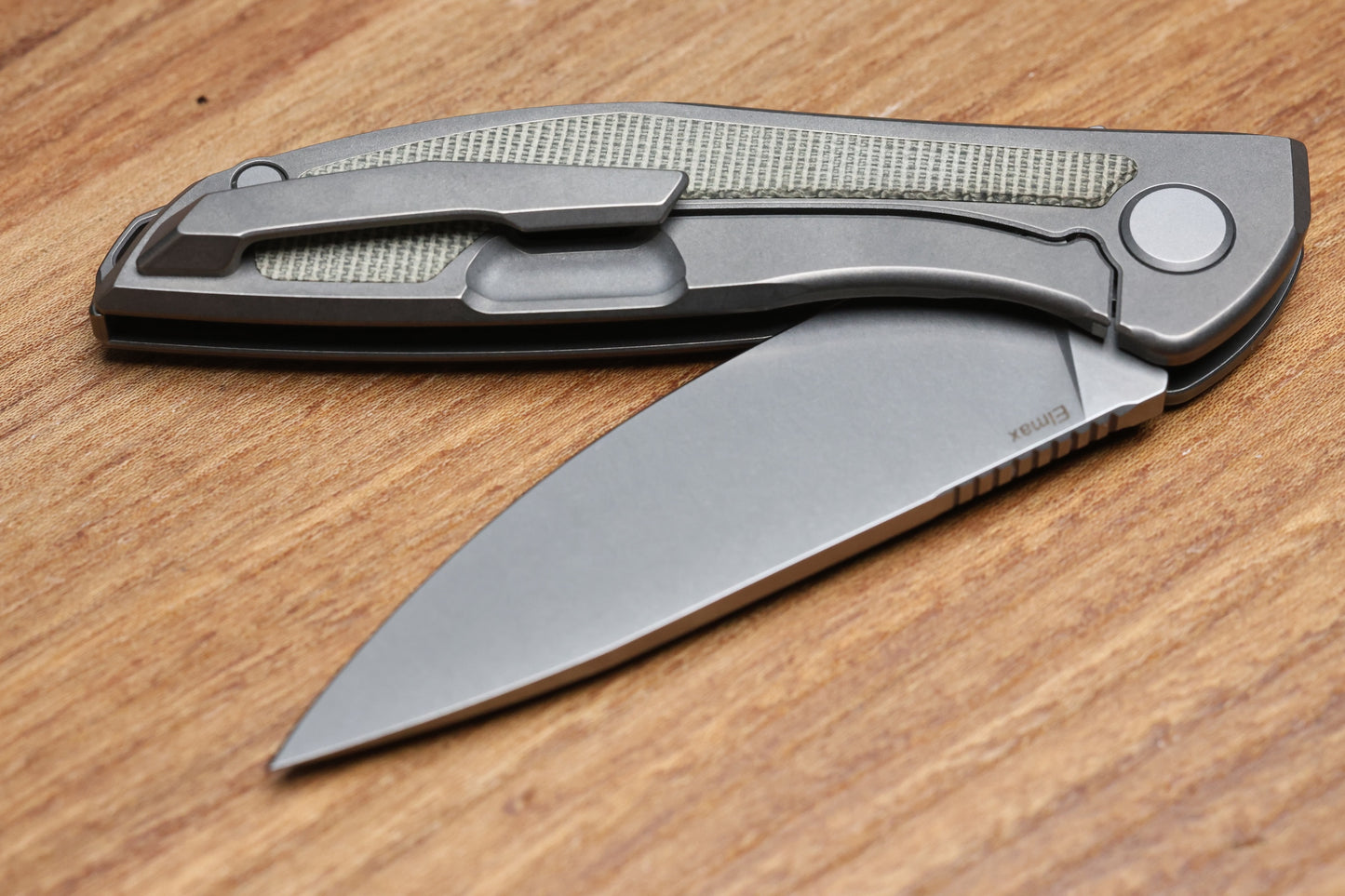 SHIROGOROV NEON NL - ELMAX BLADE - TITANIUM/GREEN CANVAS MICARTA HANDLE - MRBS