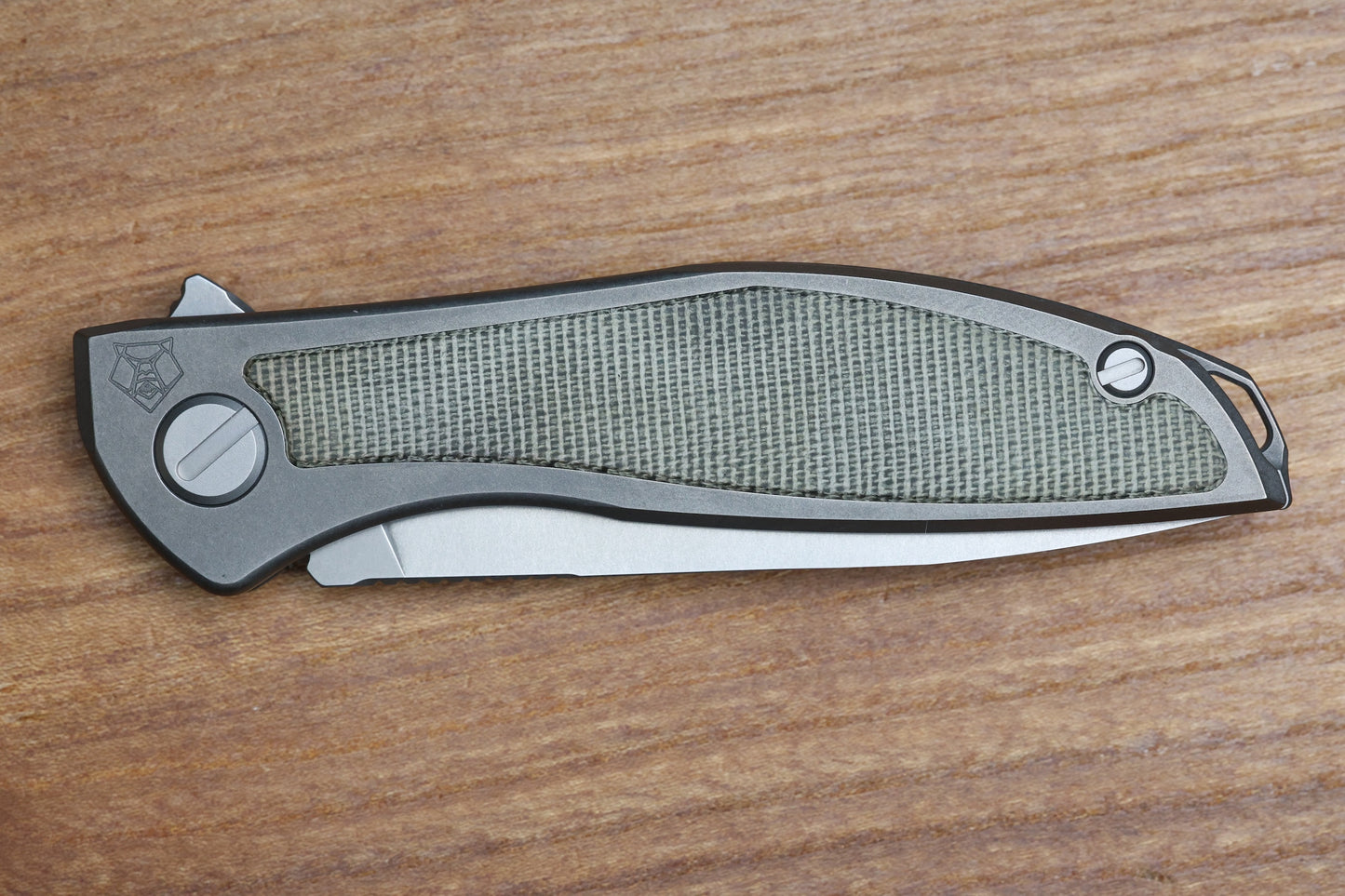 SHIROGOROV NEON NL - ELMAX BLADE - TITANIUM/GREEN CANVAS MICARTA HANDLE - MRBS