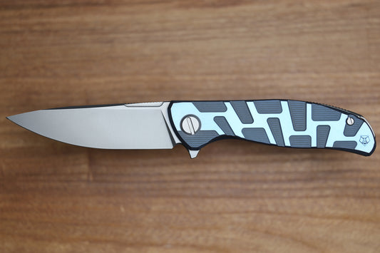 SHIROGOROV F95 T PATTERN GEN. 4 - BLUE TITANIUM HANDLE - M390 BLADE - MRBS