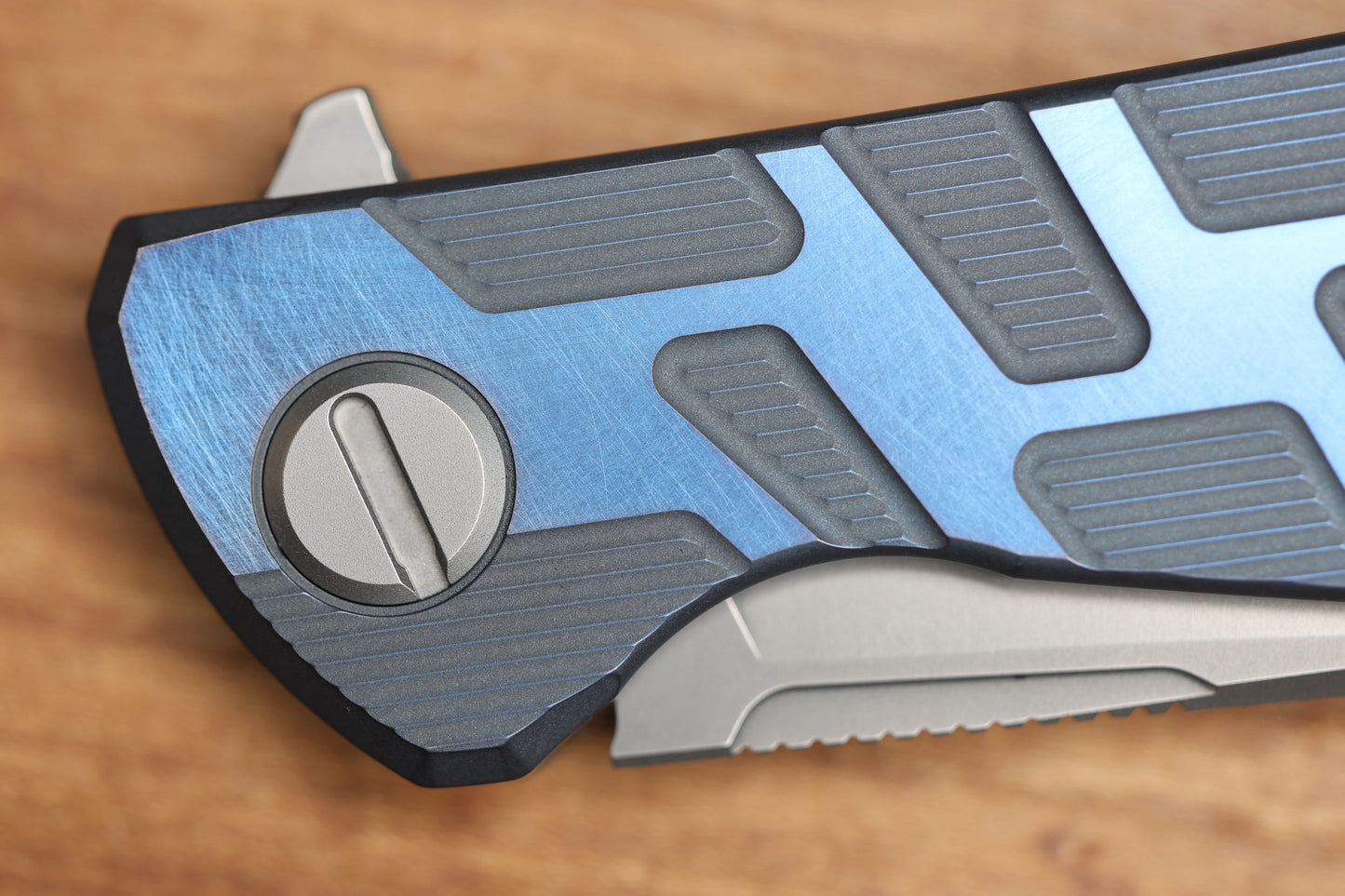 SHIROGOROV F95 T PATTERN GEN. 4 - BLUE TITANIUM HANDLE - M390 BLADE - MRBS