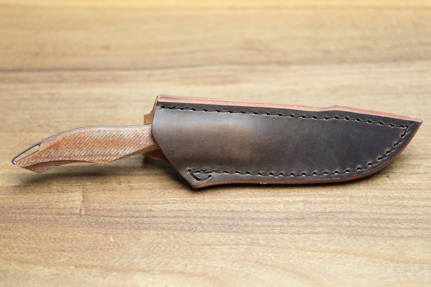 KOENIG KNIVES HELO - TAN CANVAS PATTERNED MICARTA HANDLE - BRIGHTWASHED MAGNACUT BLADE
