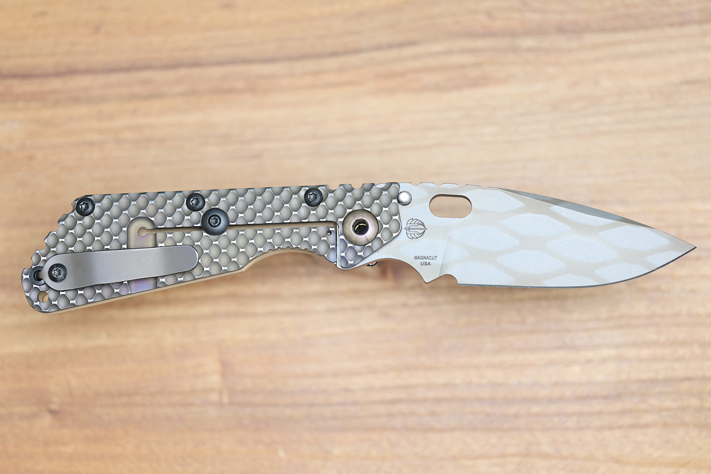 STRIDER KNIVES SMF DGG - TAN G10/TITANIUM HANDLE - DROP POINT WG PATTERN MAGNACUT BLADE