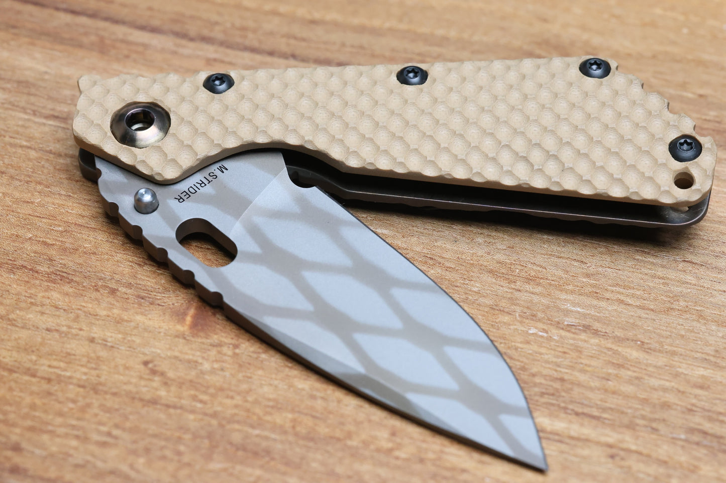 STRIDER KNIVES SMF DGG - TAN G10/TITANIUM HANDLE - DROP POINT WG PATTERN MAGNACUT BLADE