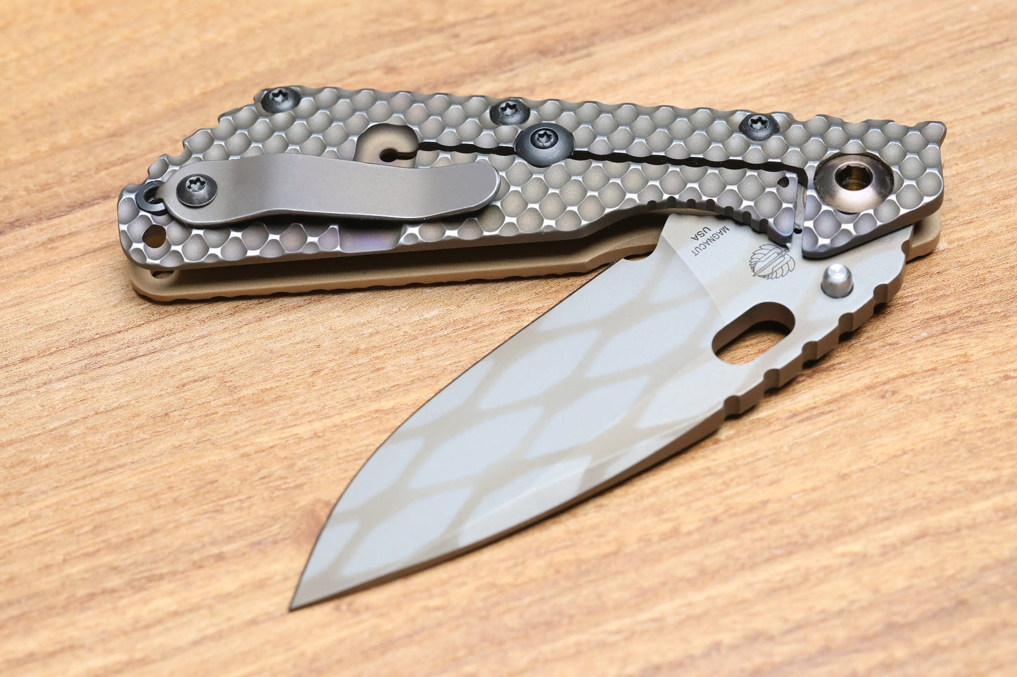 STRIDER KNIVES SMF DGG - TAN G10/TITANIUM HANDLE - DROP POINT WG PATTERN MAGNACUT BLADE