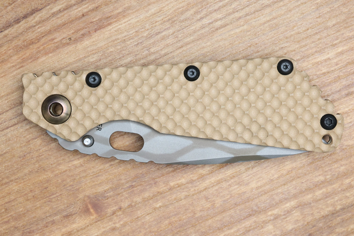 STRIDER KNIVES SMF DGG - TAN G10/TITANIUM HANDLE - DROP POINT WG PATTERN MAGNACUT BLADE