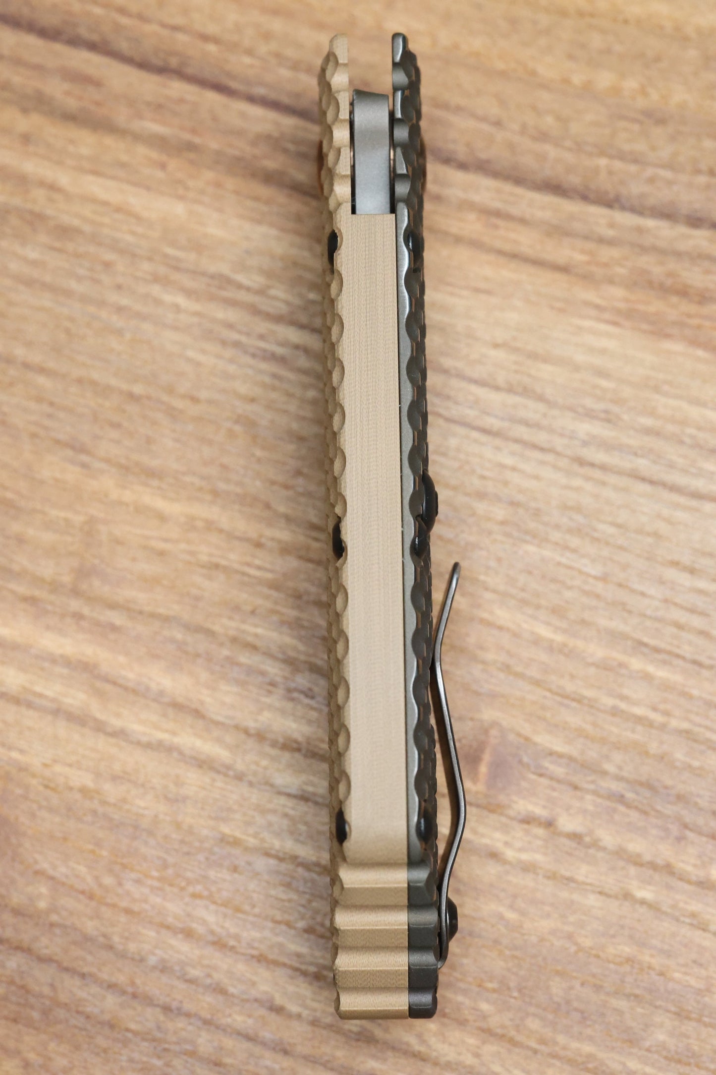 STRIDER KNIVES SMF DGG - TAN G10/TITANIUM HANDLE - DROP POINT WG PATTERN MAGNACUT BLADE