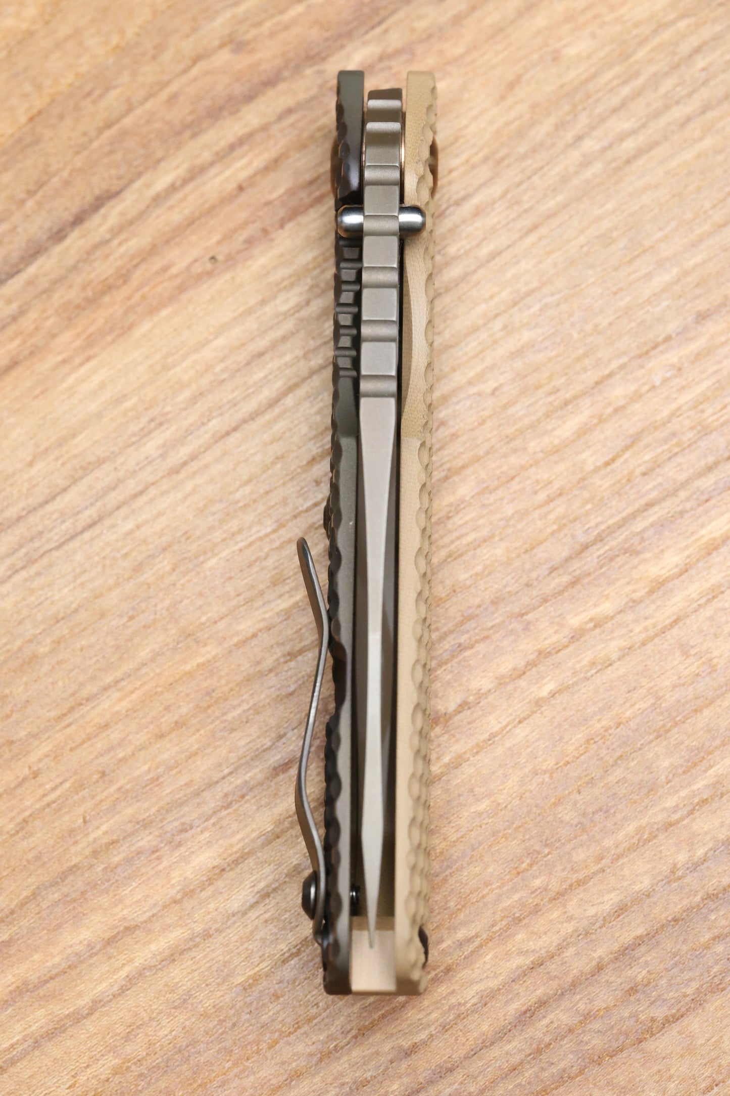 STRIDER KNIVES SMF DGG - TAN G10/TITANIUM HANDLE - DROP POINT WG PATTERN MAGNACUT BLADE